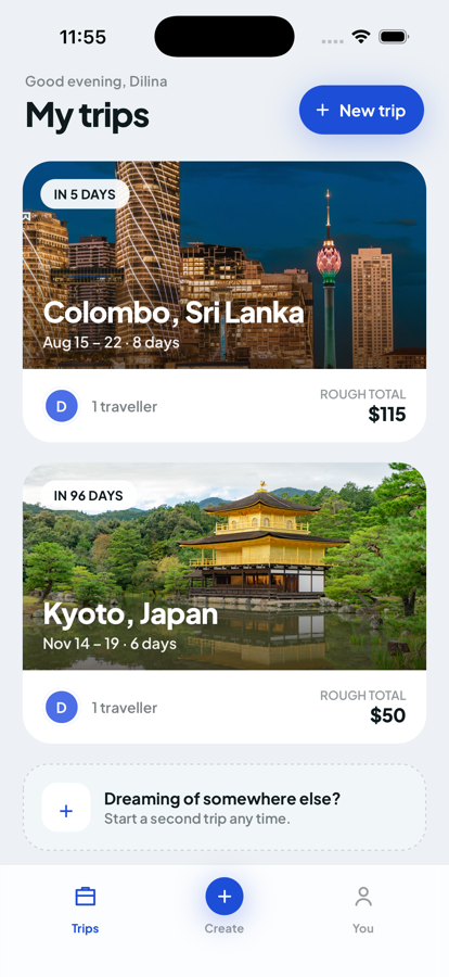 The trips list in TaproGuide